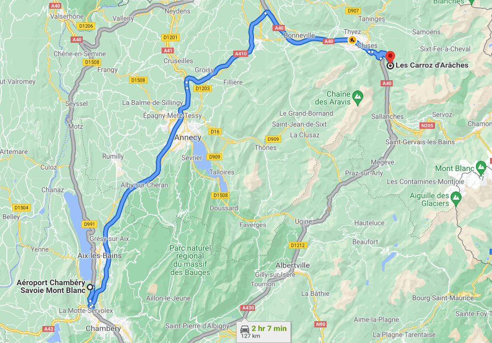 The route from Chambery to Les Carroz