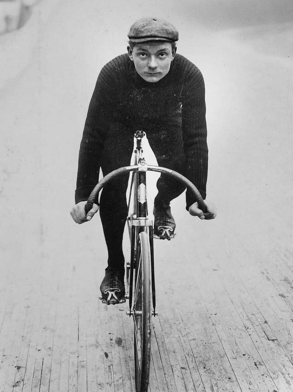 Henri Cornet riding his bike in 1904