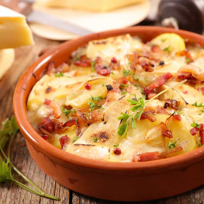 A dish of tartiflette, made with Reblochon cheese