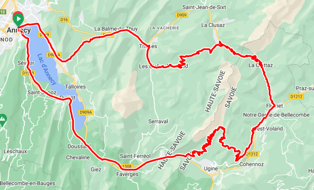 Plan du circuit d'Annecy jusqu'au col des Aravis