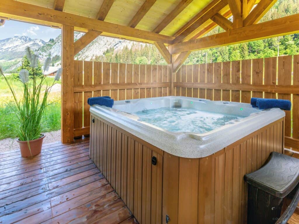 A hot tub on a wooden decking