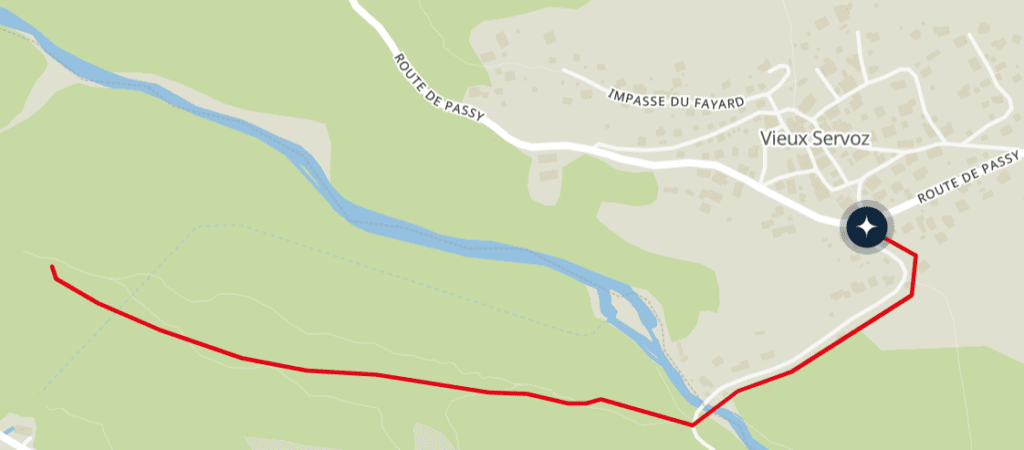 Tracé sur carte du sentier des Gures depuis Vieux Servoz.