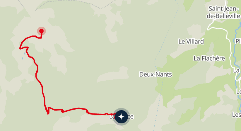 Tracé sur plan de la randonnée jusqu'au sommet du cheval noir depuis le village de La Sauce.