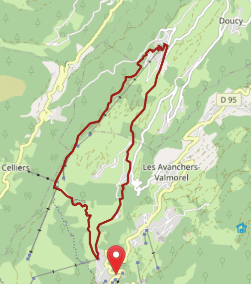 Tracé sur carte du sentier du Balcon du Morel, un incontournable des randonnées de printemps depuis Valmorel.