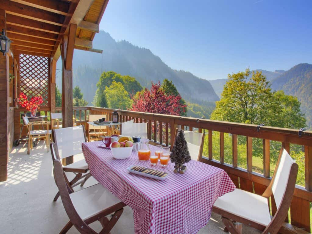 Outdoor dining table with mountain views