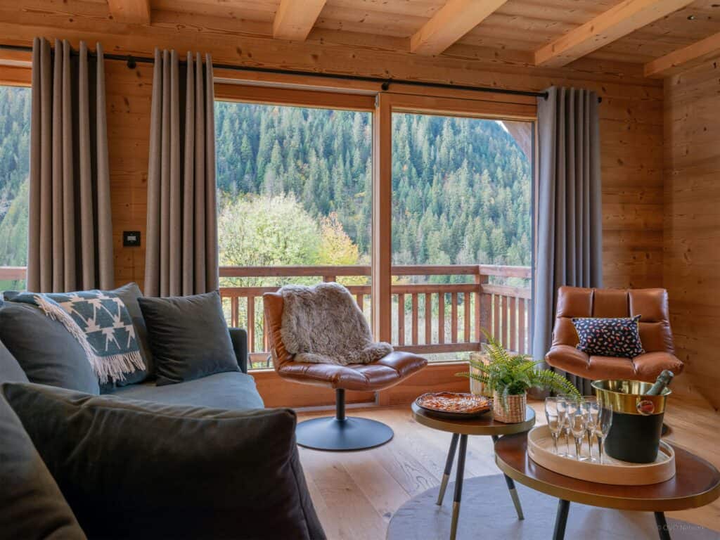 Alpine living room with mountain views